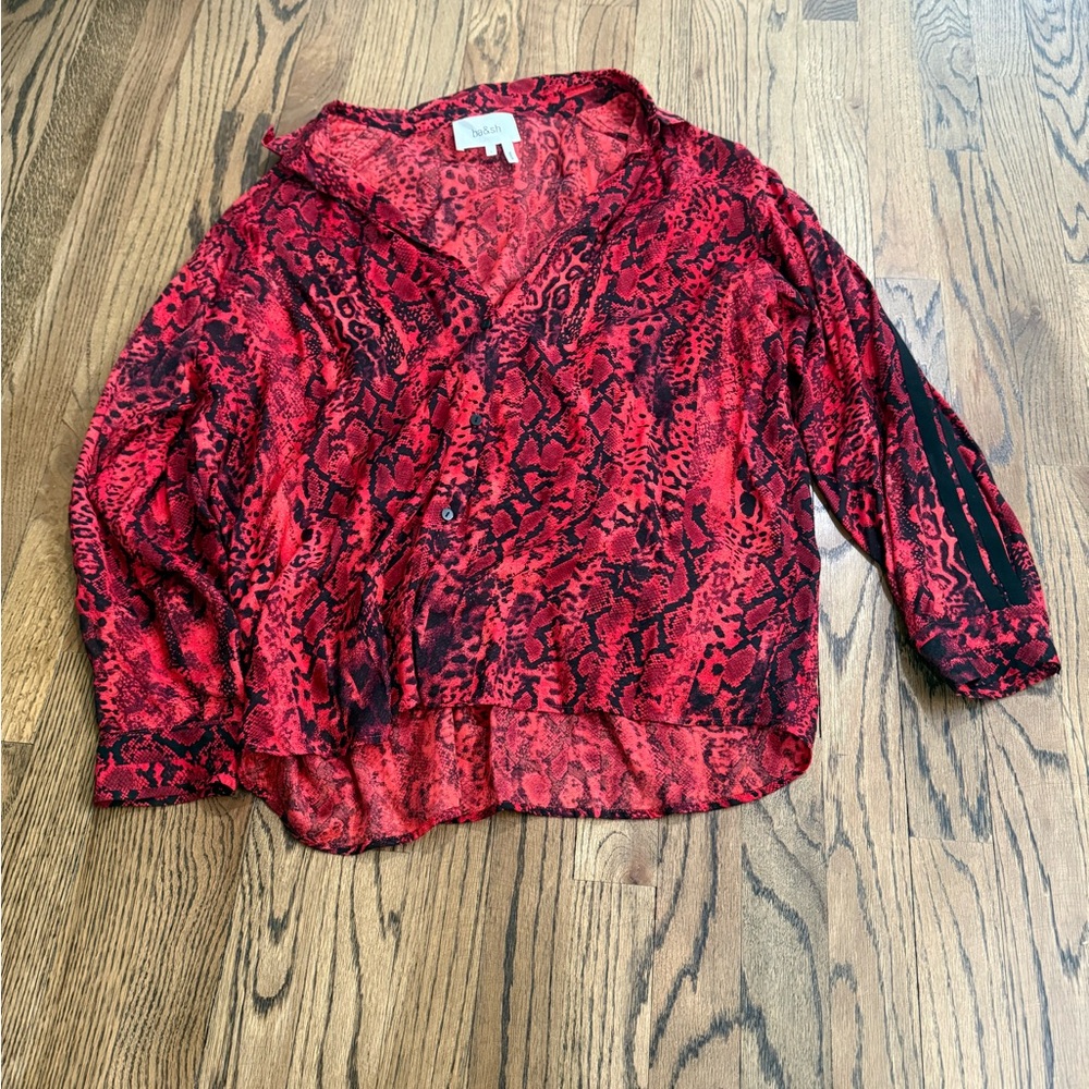 Ba&sh Red and Black Animal Print Blouse